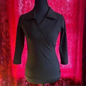 Black Ribbed Wrap-Style Top